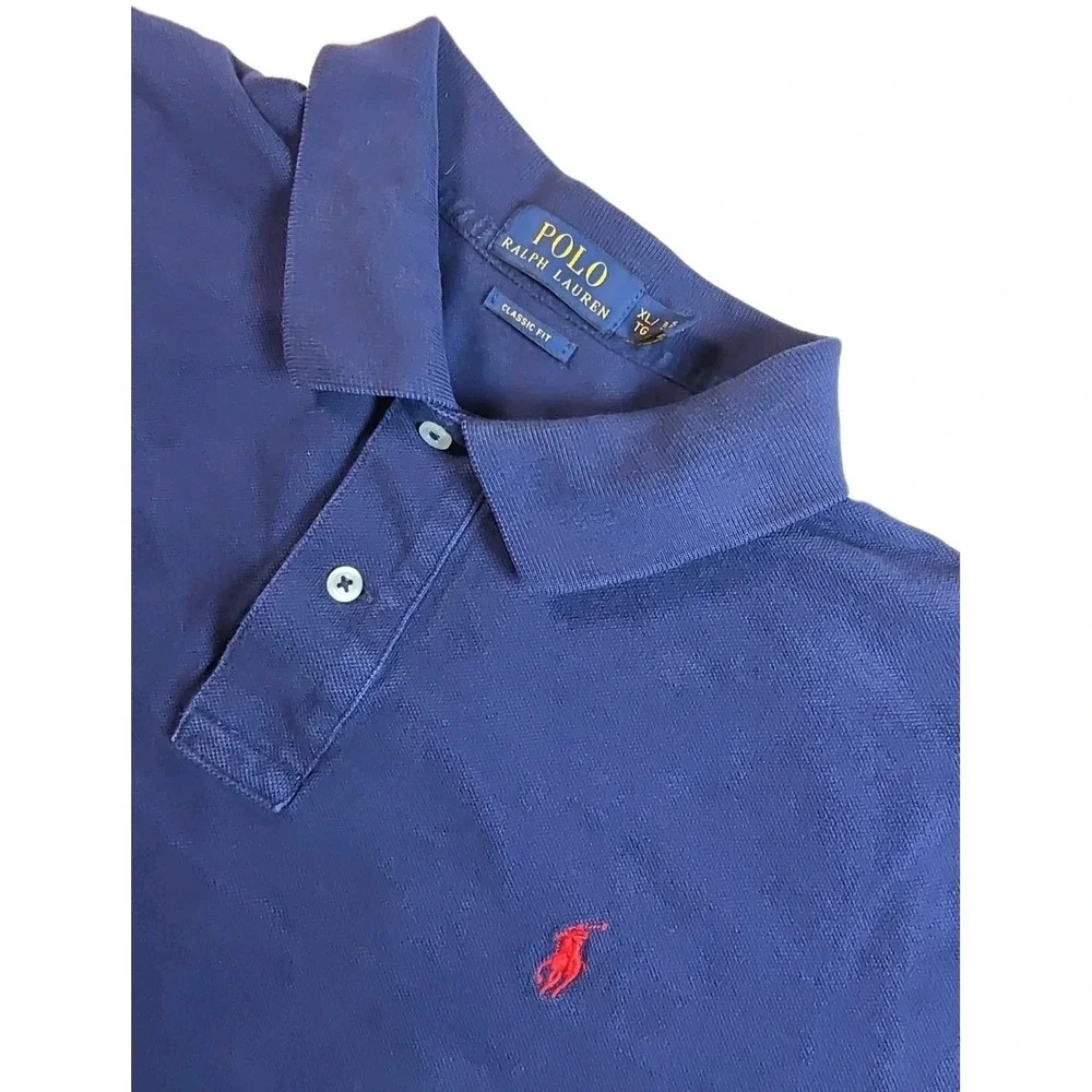 Polo Ralph Lauren Men Polo Shirt XL Blue Short Sleeve Classic Fit Red Pony Logo
